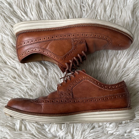 Cole Haan Brown Leather Brouge Wingtip LunarGrand Longwing Derby Shoe 10M C13739 - Picture 2 of 9